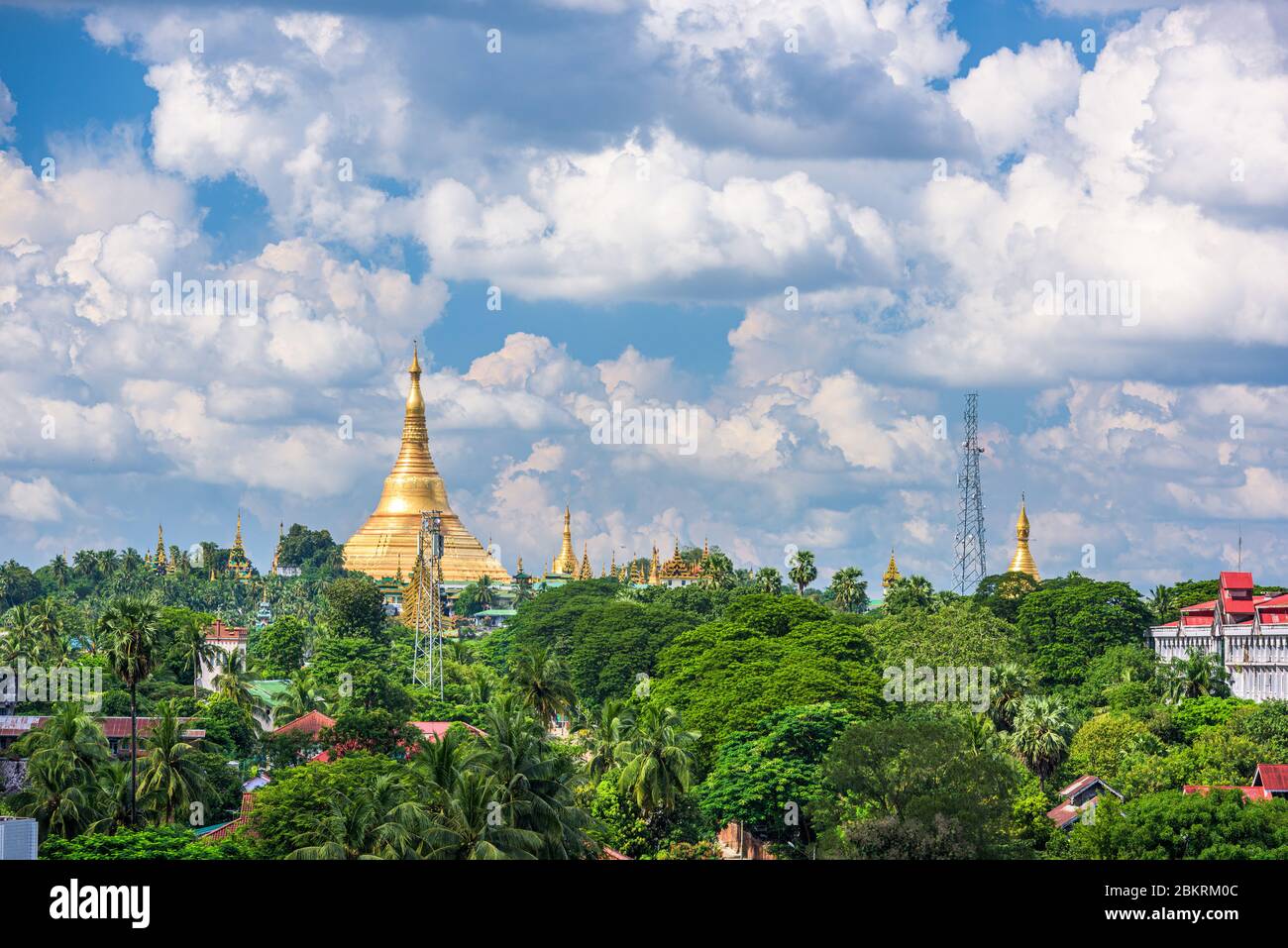 Yangon, Myanmar skyline with Shwedagon Pagoda in the afternoon. Stock Photo