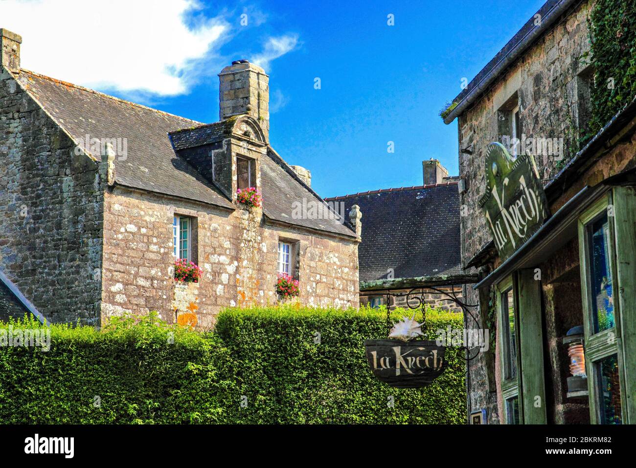 France, Finist?re, Locronan, labeled Les Plus Beaux Villages de France, granite house and facade of a shop Stock Photo