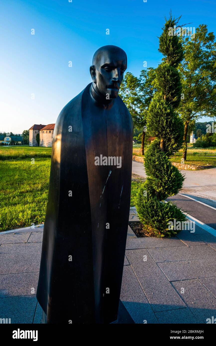 Croatia, Karlovac County, Ribnik, statue of Juraj Krizanic, first Pan-Slav missionary, preaching the rapprochement of the Russian Slavic and Orthodox churches Stock Photo