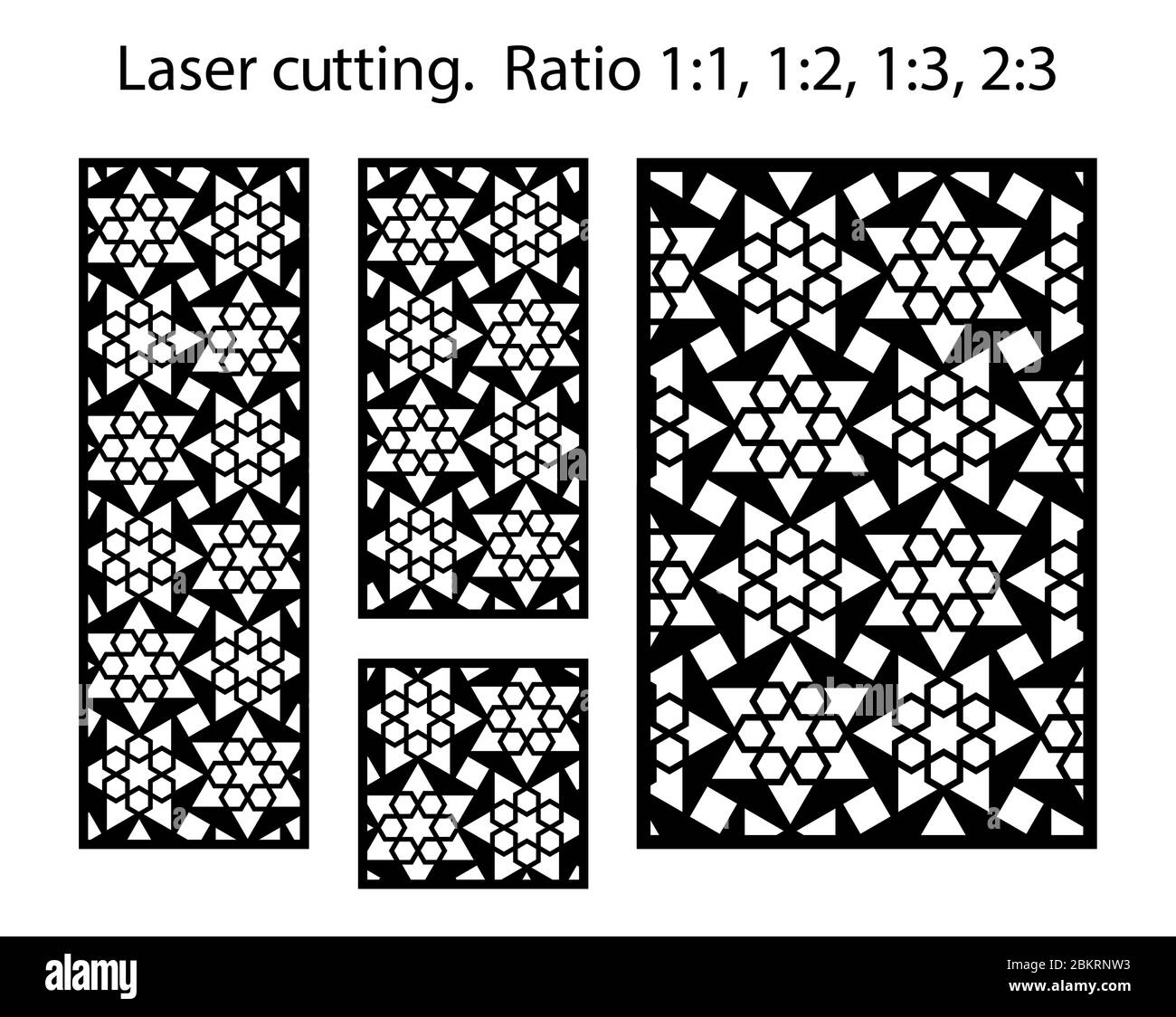 Cnc panel templates set. Laser pattern. Set of geometric decorative vector panels for laser cutting Stock Vector