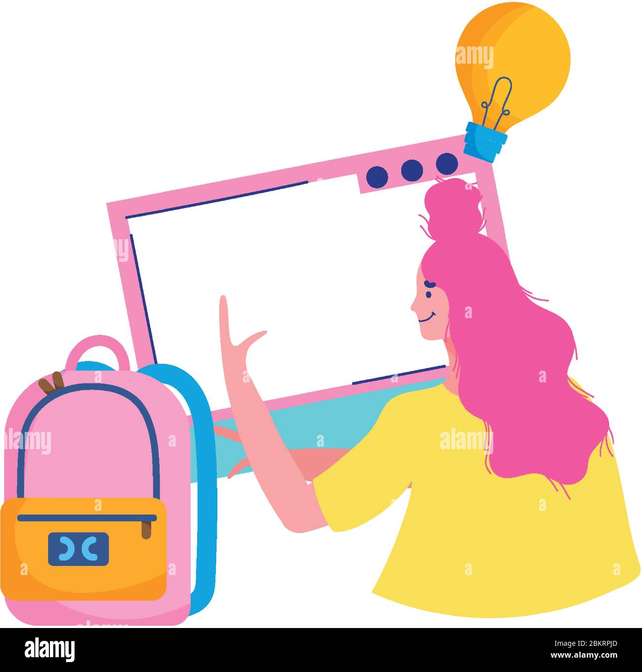 education online, young girl student virtual backpack vector ...