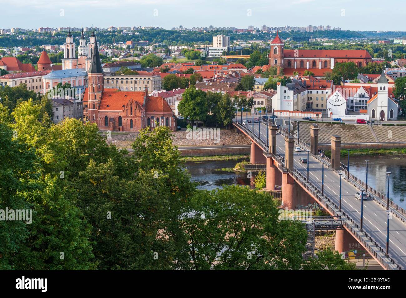 Lithuania (Baltic States), Kaunas County, Kaunas, Vytautas Church, Aleksoto tiltas bridge, Nemunas rive Stock Photo