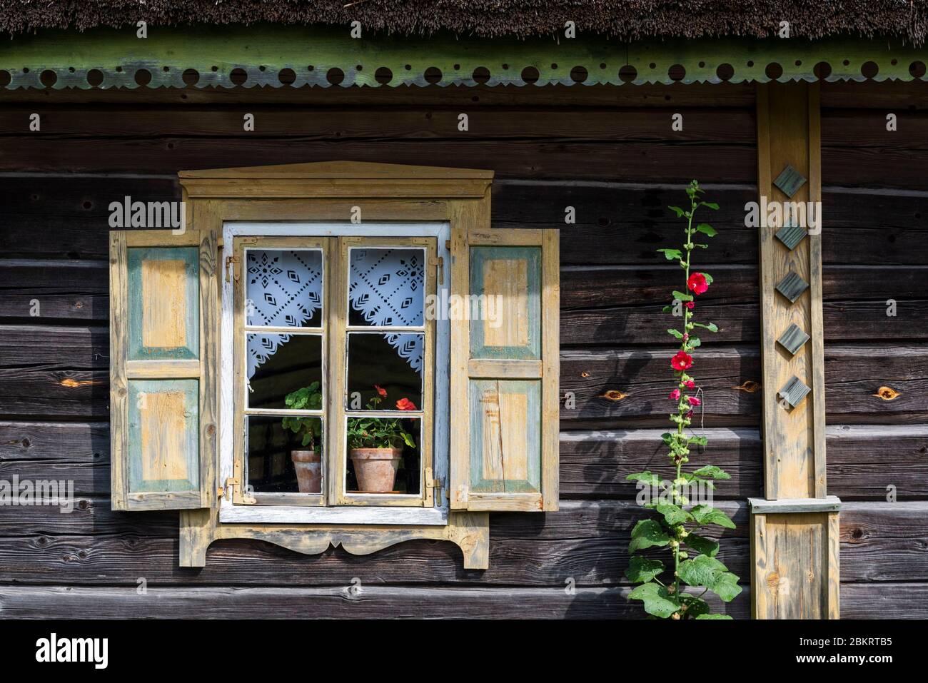 Lithuania (Baltic States), Kaunas County, Rumsiskes, ethnographic museum, window Stock Photo