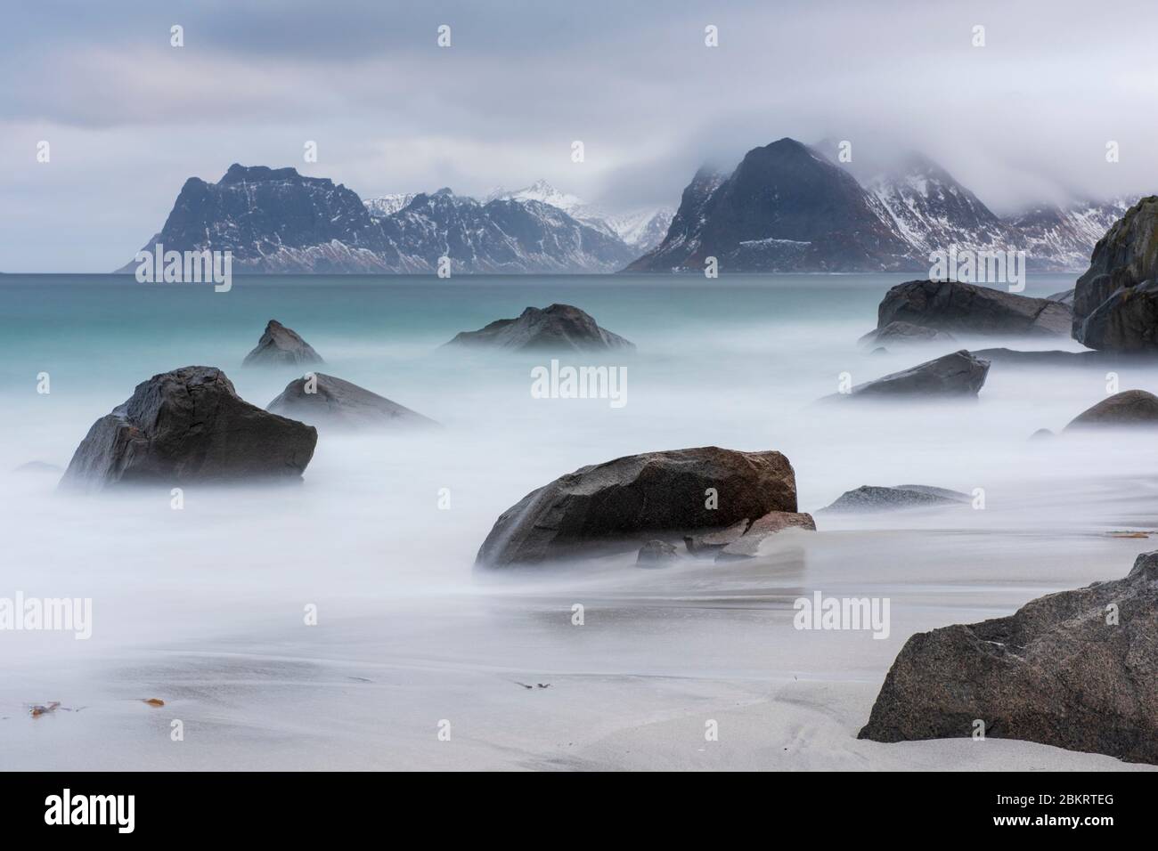 Norway, Nordland County, Lofoten Islands, Myrland, Beach Stock Photo