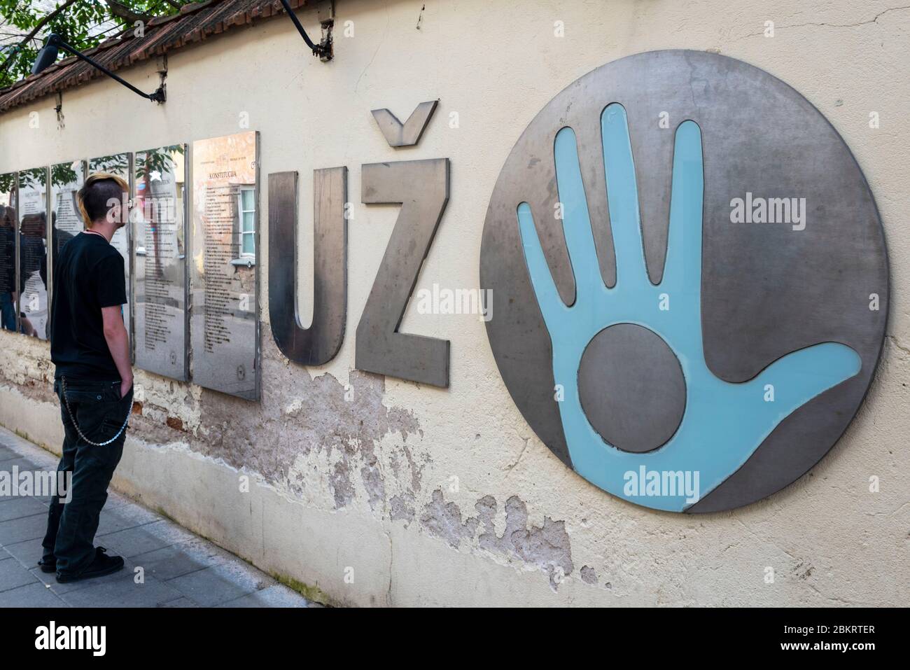 Lithuania (Baltic States), Vilnius, Uzupis, the Constitution of the Republic of Uzupis on the wall of Paupio Gatv? street in 19 languages Stock Photo