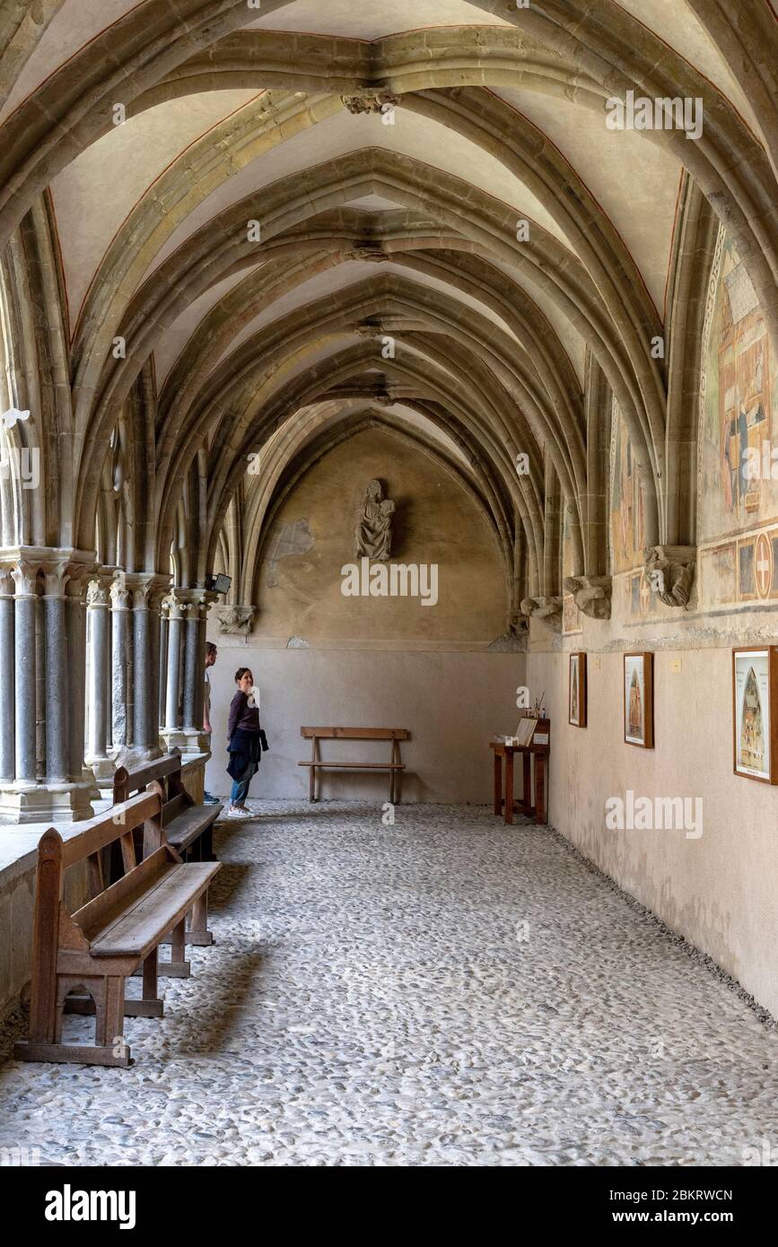 France, Haute Savoie, valley of Abondance, Abundance, abbey of Abondance, the cloister Stock Photo