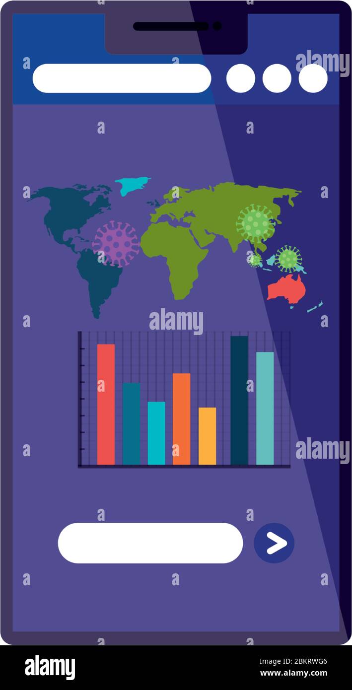 earth planet of covid19 in smartphone with statistics bars Stock Vector ...