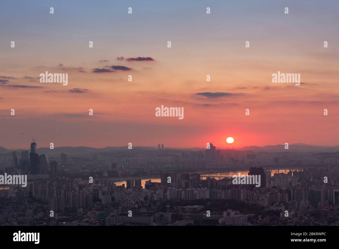 South Korea, Seoul, Namsan, sunset over the city skyline and the Han River Stock Photo