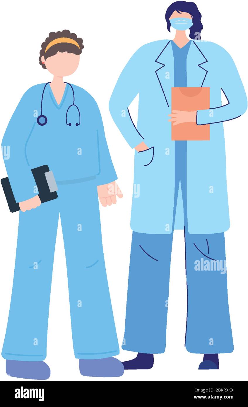 Thanks Doctors Nurses Female Physician And Nurse With Mask And Medical Report Vector 