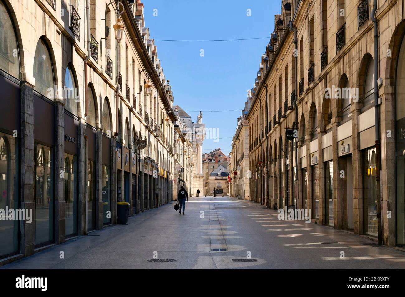 France, Cote d'Or, Dijon, COVID-19 (or Coronavirus) lockdown, area listed as World Heritage by UNESCO, Rue de la Liberte Stock Photo