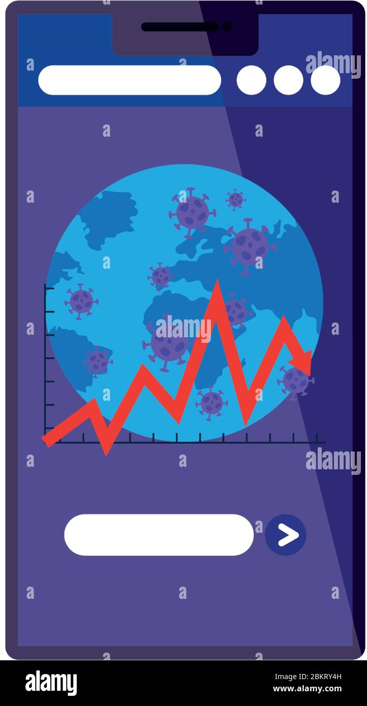 earth planet of covid19 in smartphone with statistics arrow Stock ...