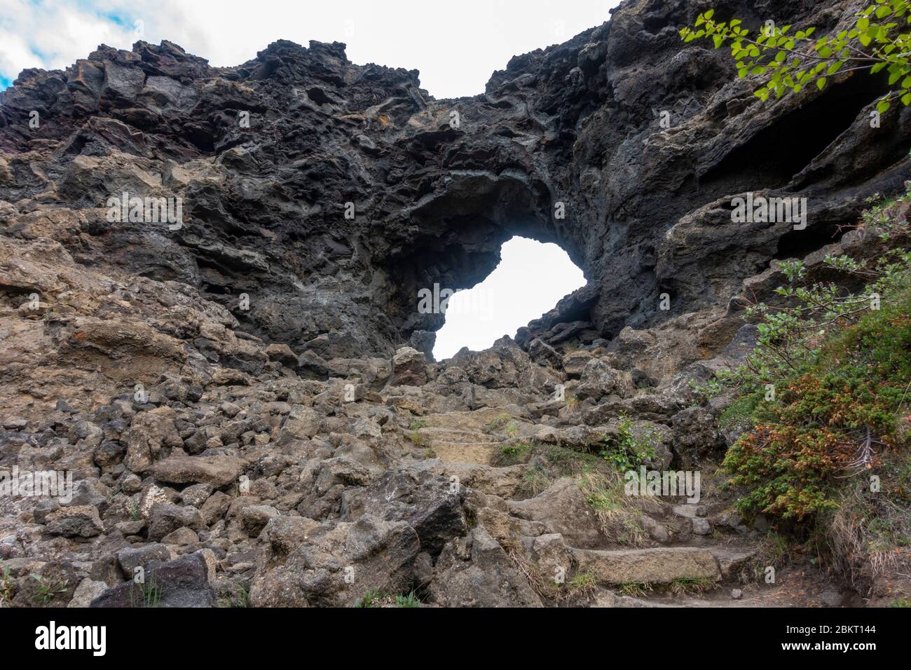 A massive lava arch in the Dimmuborgir lava field, Mývatn, Iceland. Stock Photo