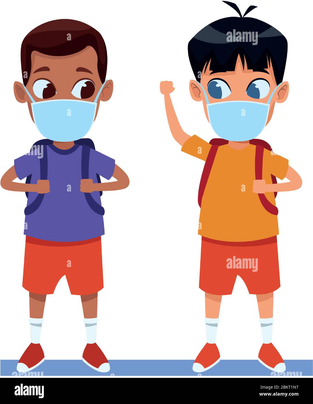 interracial boys using face masks for covid19 Stock Vector Image & Art ...