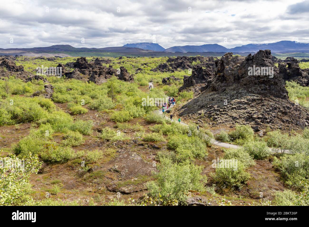 General view over the Dimmuborgir lava field, Mývatn, Iceland. Stock Photo