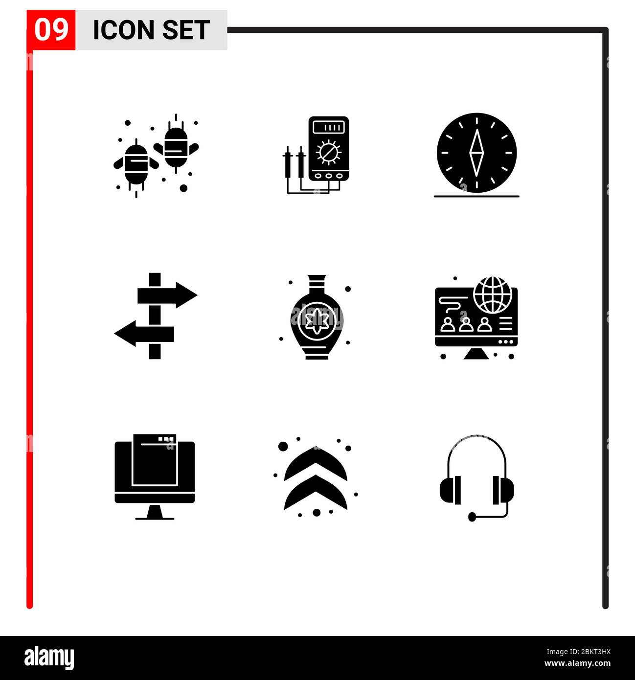 Group of 9 Solid Glyphs Signs and Symbols for journey, board, digital