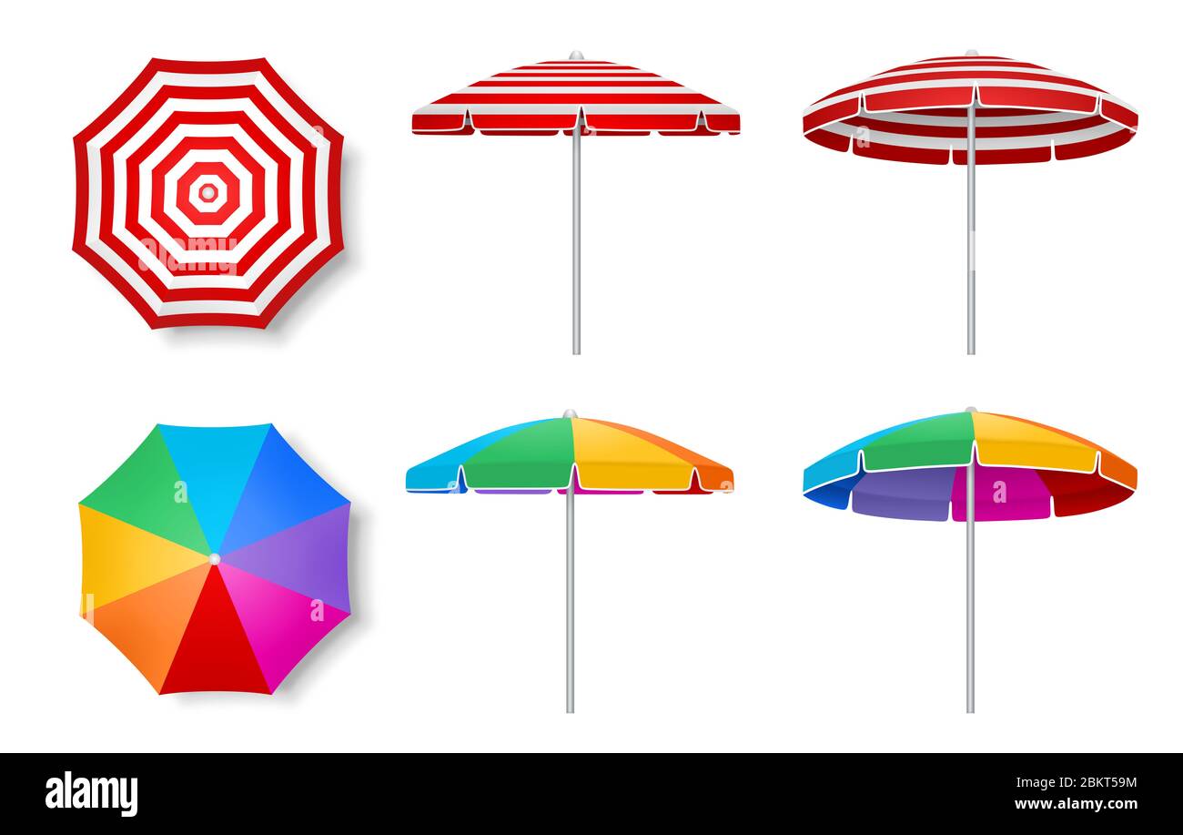 set of isolated beach umbrellas. Top and side view Stock Photo Alamy
