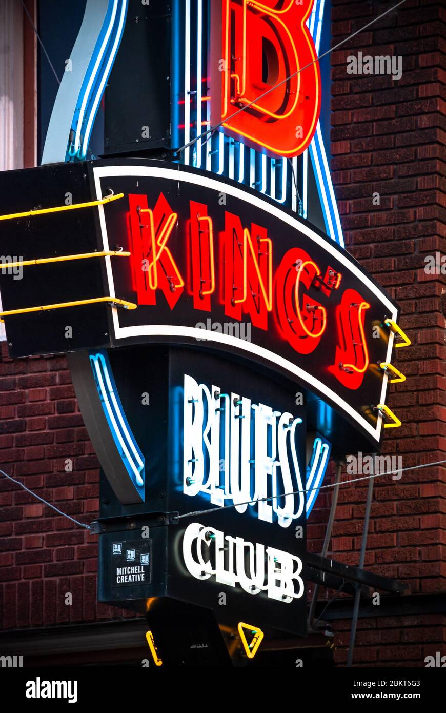 Close up of BB King's Blues Club neon sign on Beale Street in Memphis, Tennessee Stock Photo