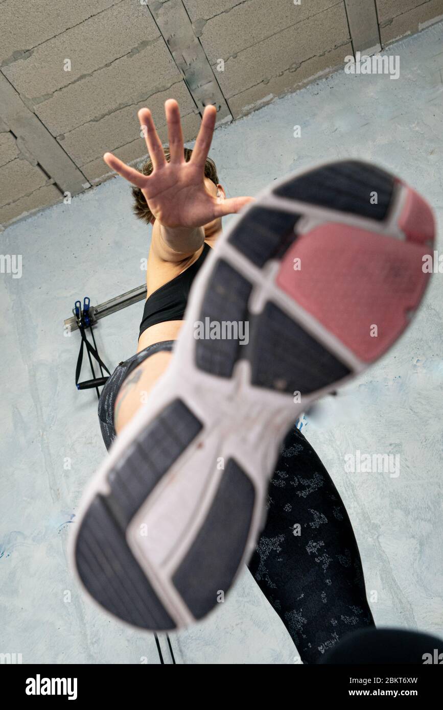 Sole of young woman's sneaker Stock Photo Alamy