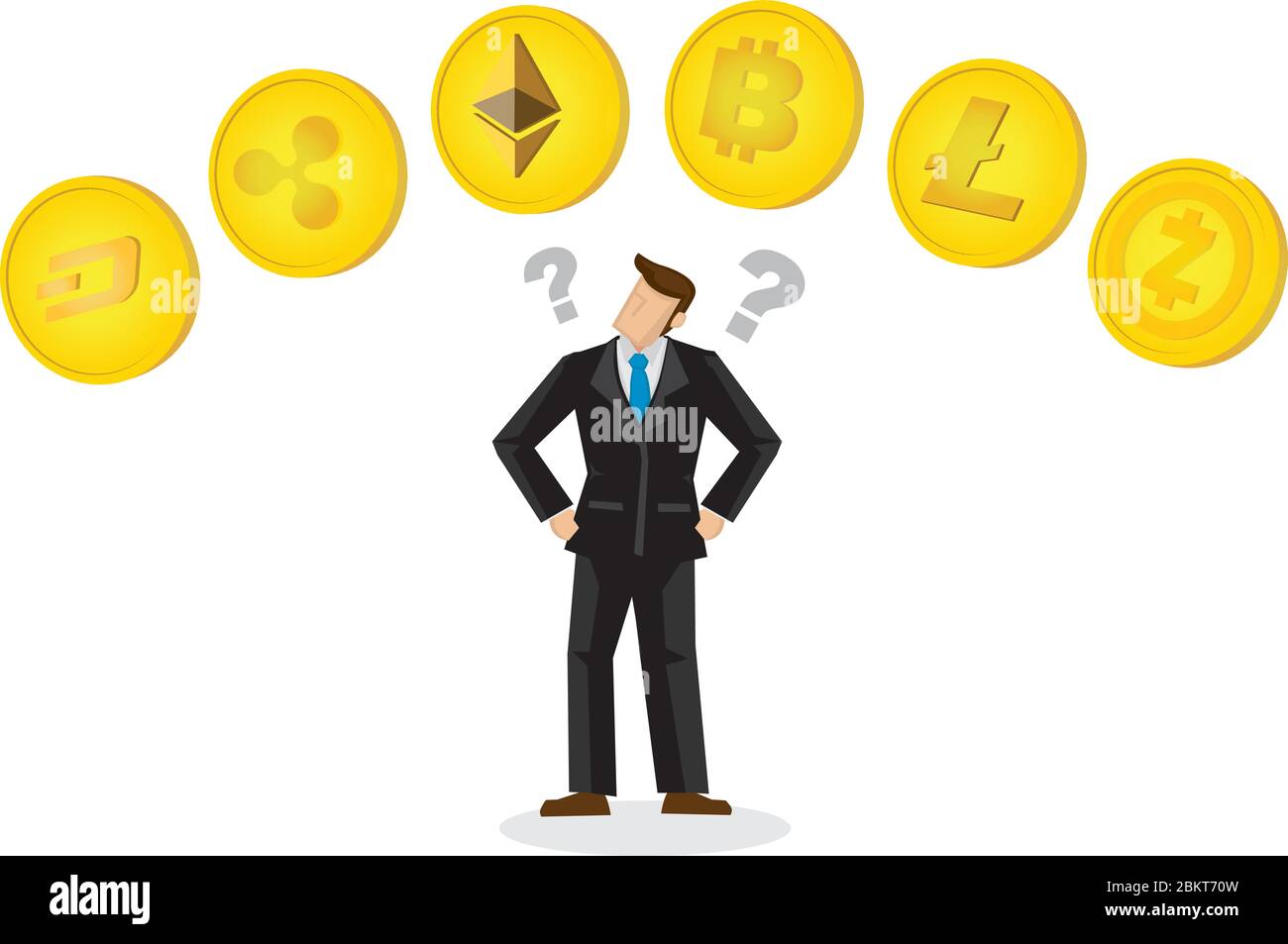 Businessman thinking of which type of cryptocurrency to invest for his  portfoilo. Concept of the rise of virual currency Stock Vector Image & Art  - Alamy