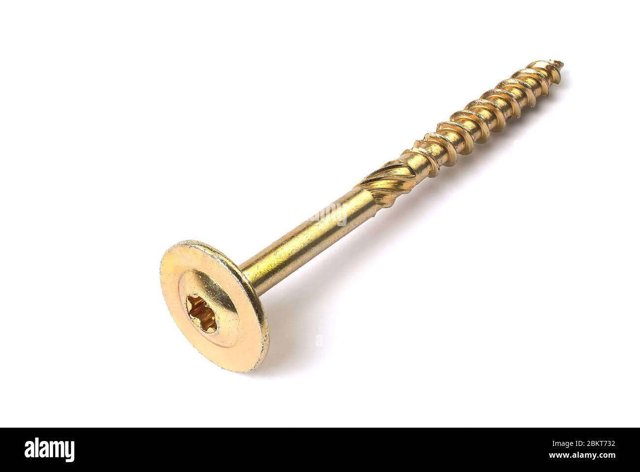 Torx screw on white background close up. Gold yellow screw for wood,  chipboard or plywood with big torx head tx40 Stock Photo - Alamy