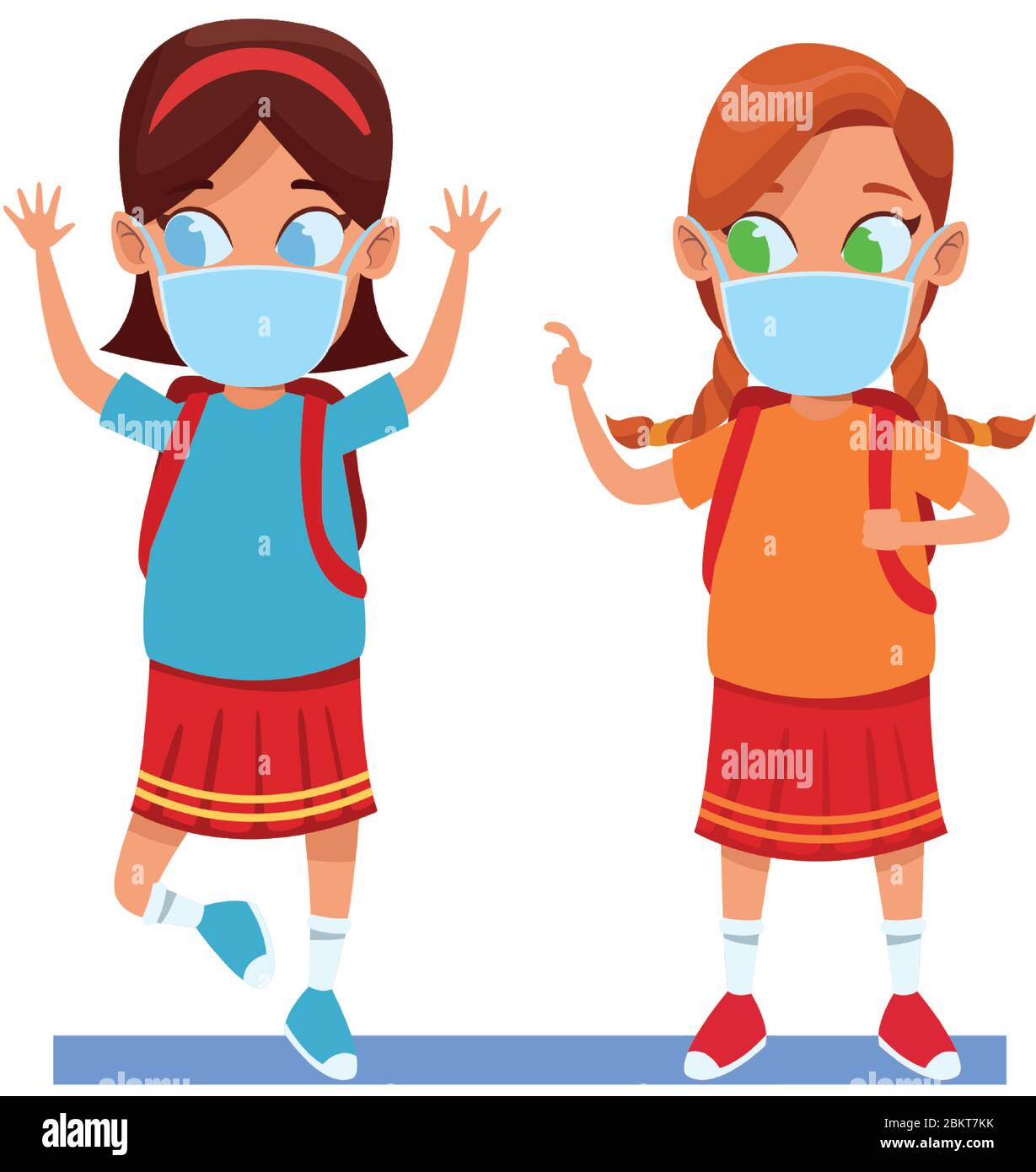 little girls using face masks for covid19 Stock Vector Image & Art - Alamy