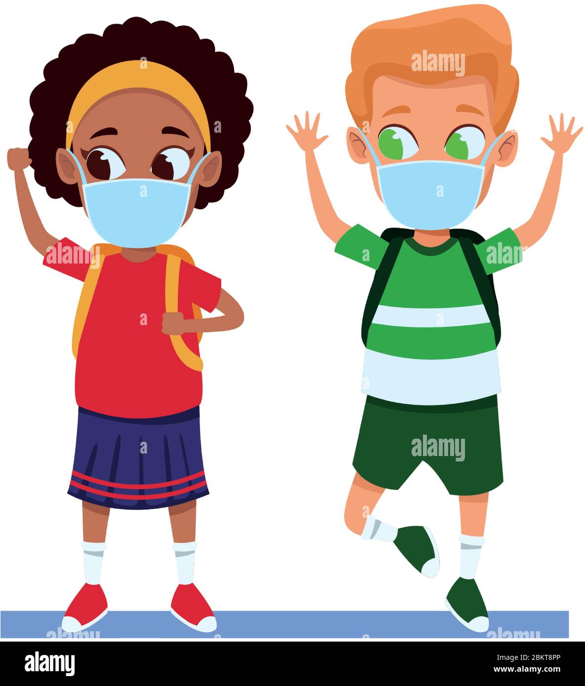 interracial girls using face masks for covid19 Stock Vector Image & Art ...