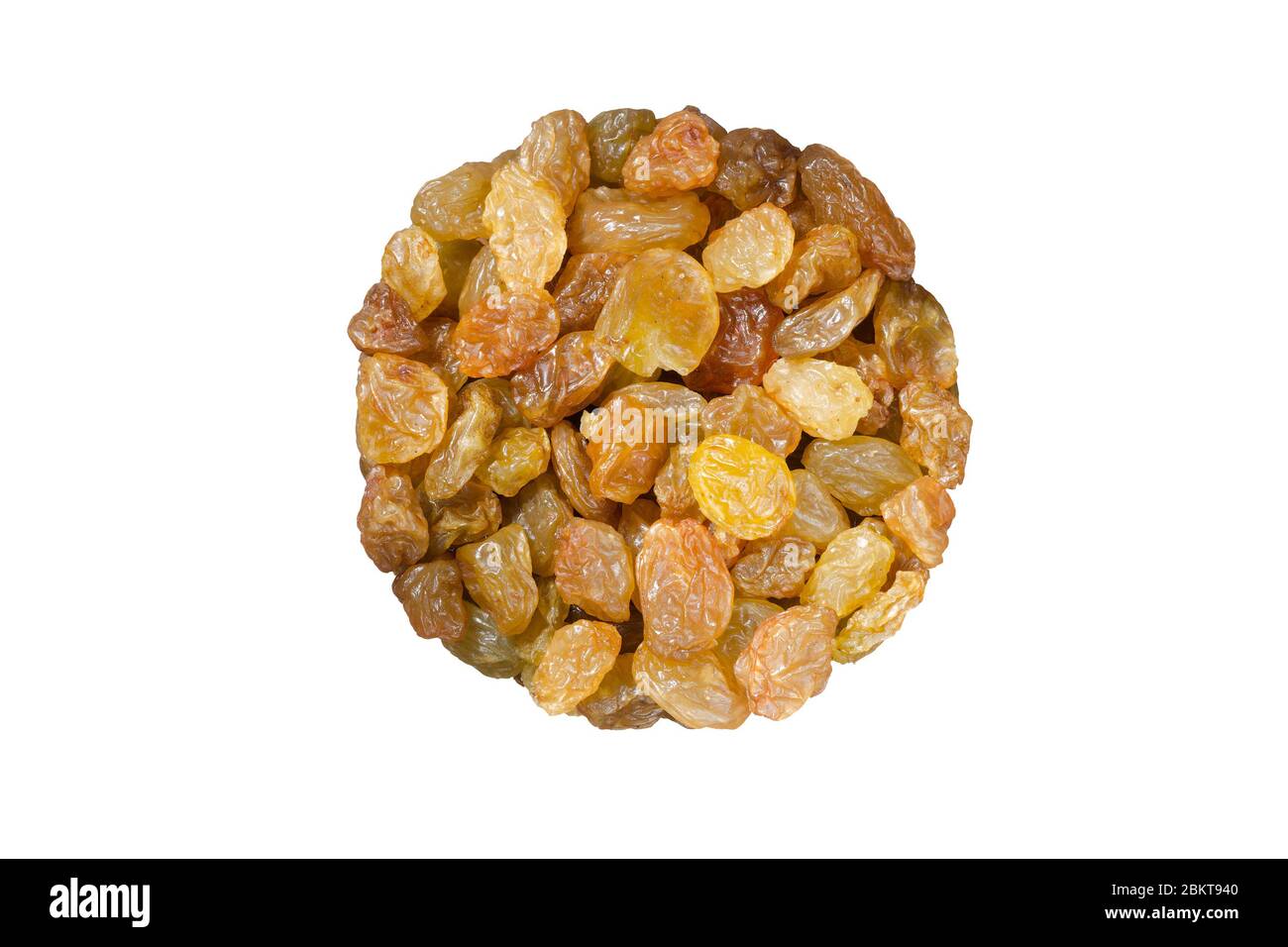 Brown dry raisins isolated on white background. Top view. Stock Photo