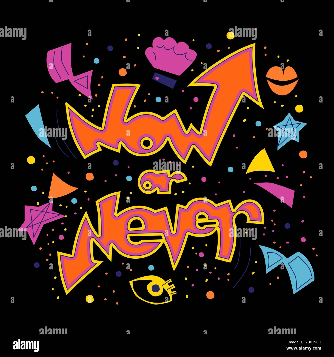 Now or never motivated graffiti covered wall Stock Vector