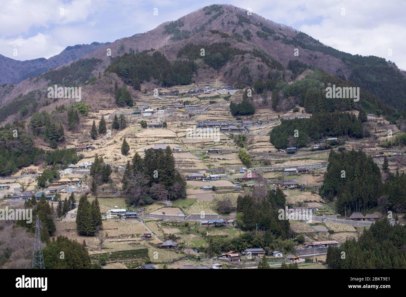 Houses and Fields in the traditional Farming Village of Ochiai, Iya Valley, Tokushima, Japan Stock Photo