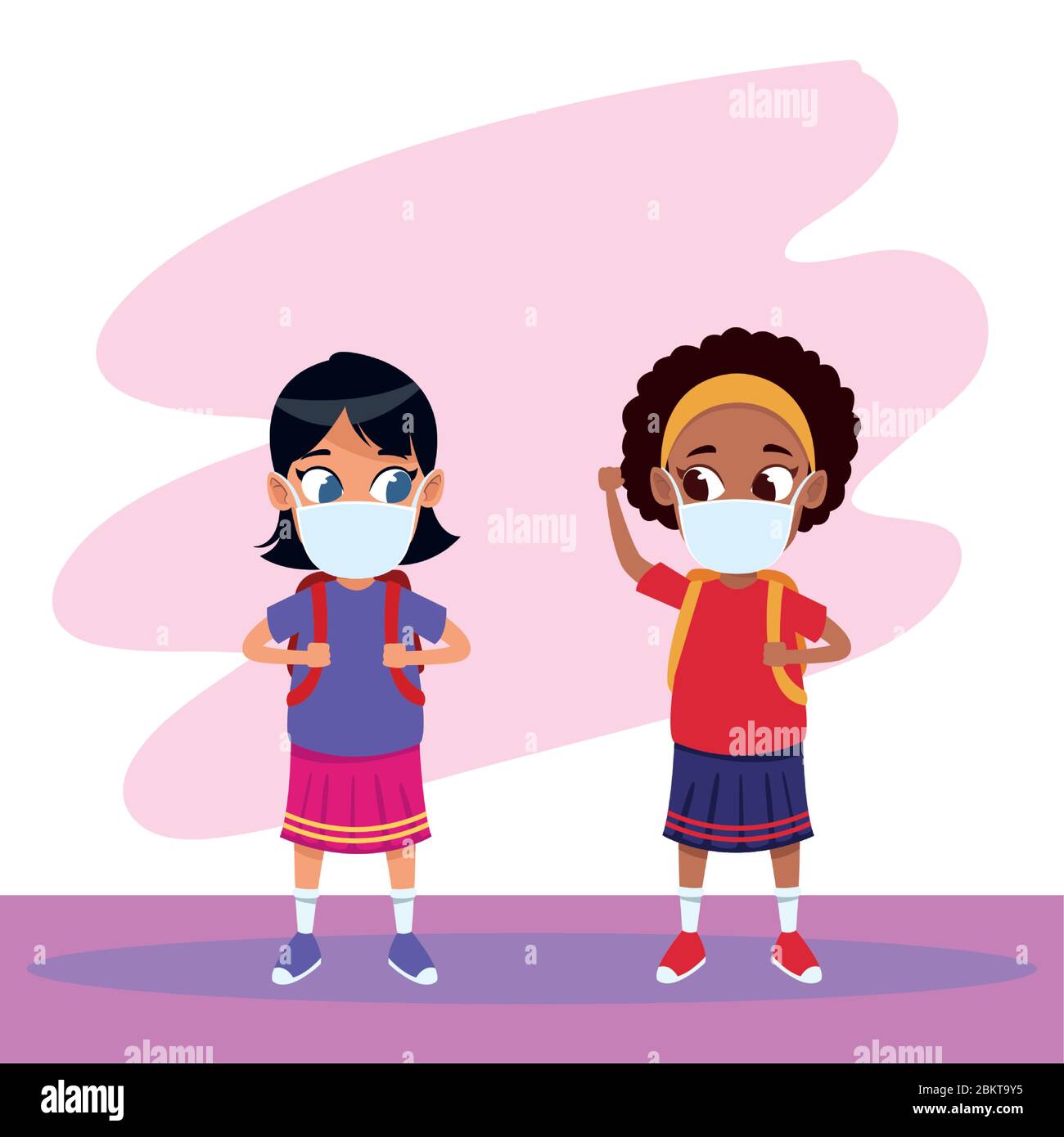 interracial girls using face masks for covid19 Stock Vector Image & Art ...