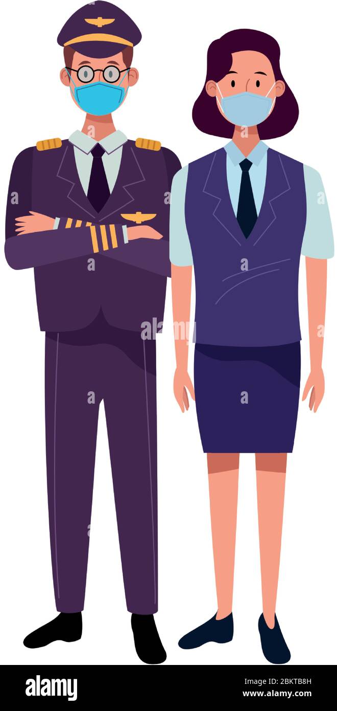 couple workers using face masks for covid19 Stock Vector Image & Art ...