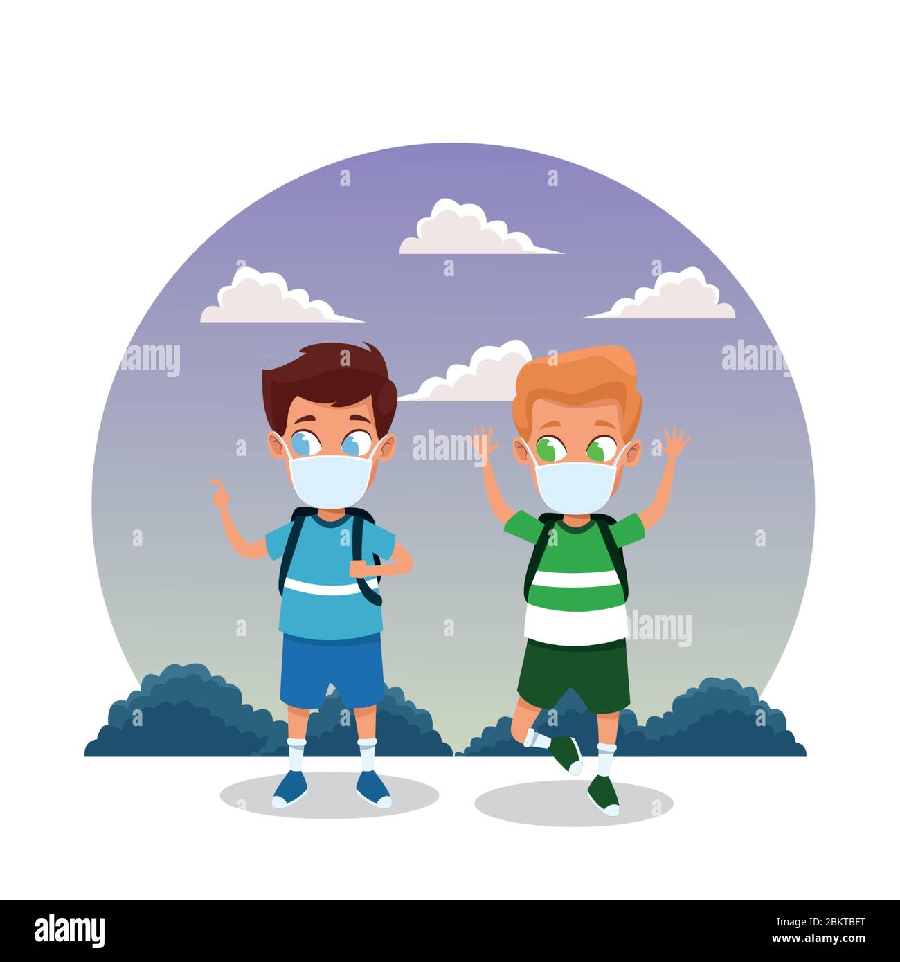 little boys using face masks for covid19 in the camp Stock Vector Image ...