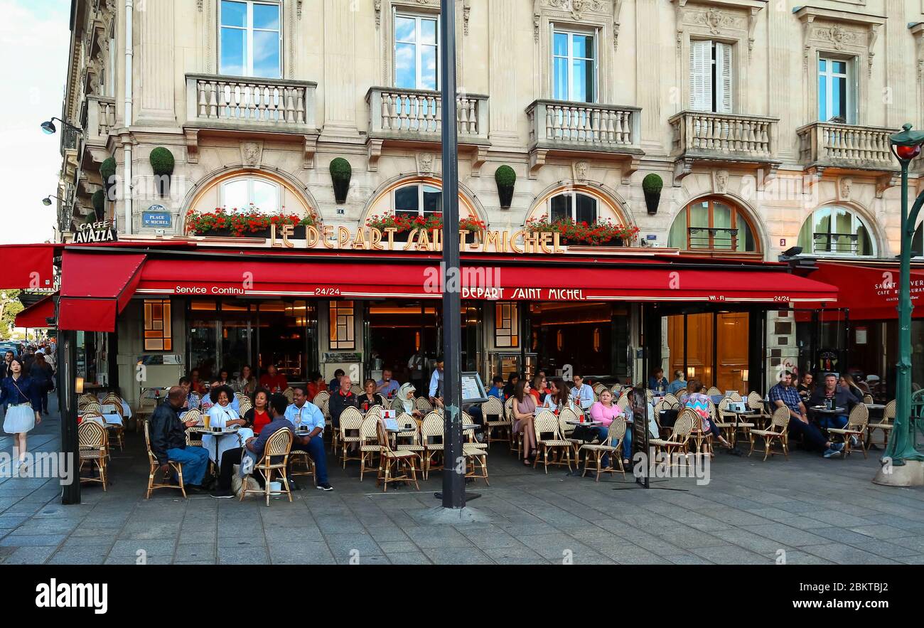 the traditional French cafe Le Depart Saint Michel with unidentified