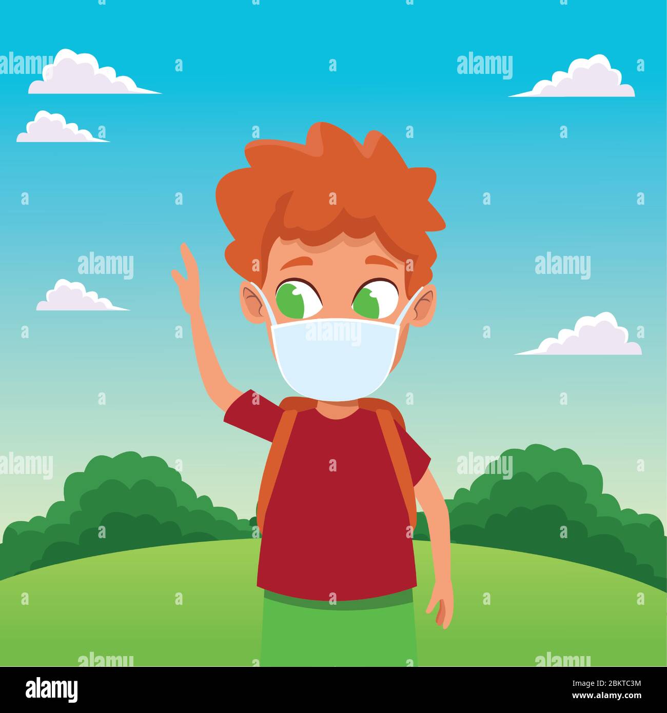 little boy using face mask for covid19 in the camp Stock Vector Image ...