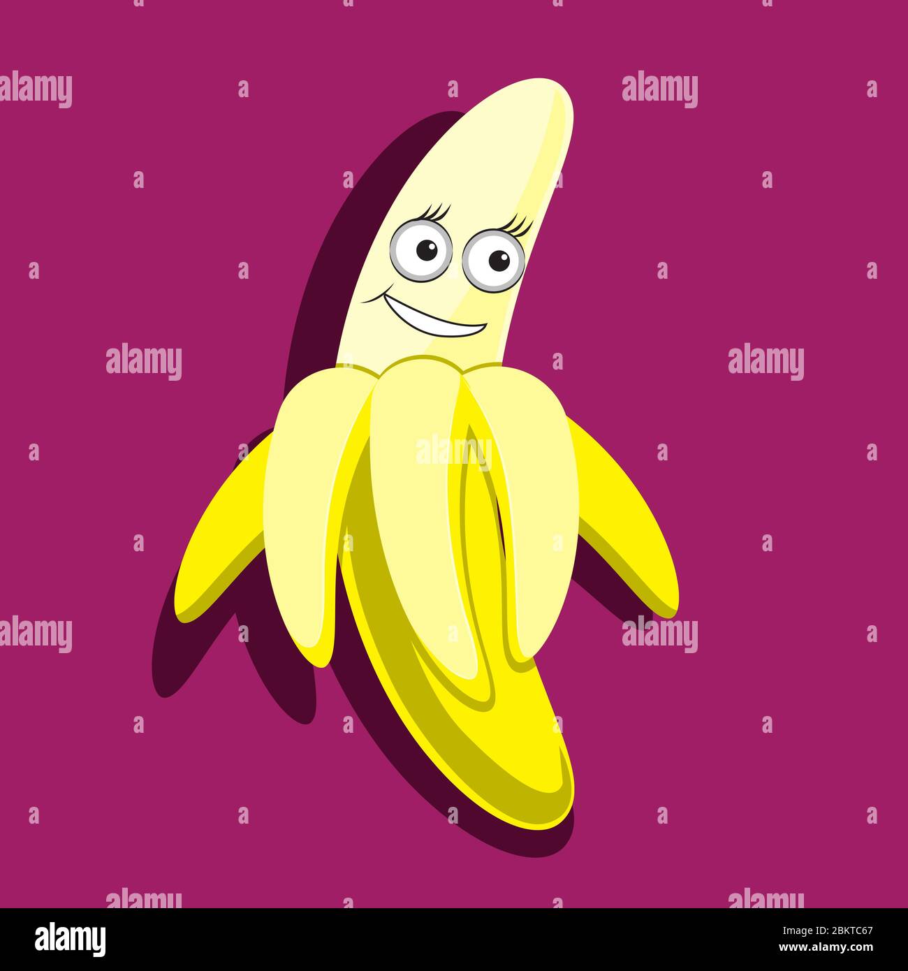 cartoon character banana on an isolated crimson background. Vector ...