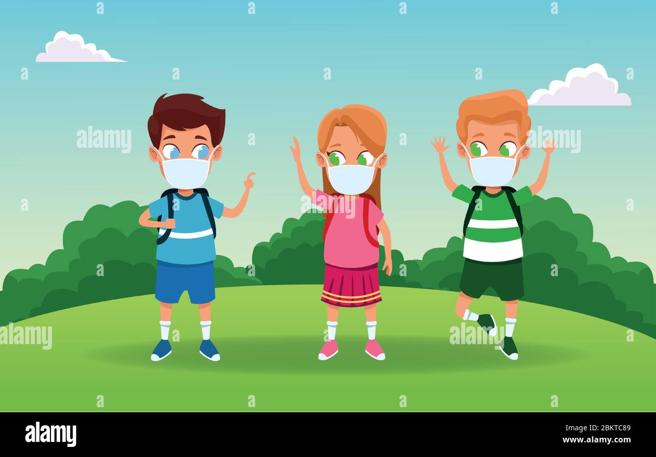 little kids using face masks for covid19 in the camp Stock Vector Image ...
