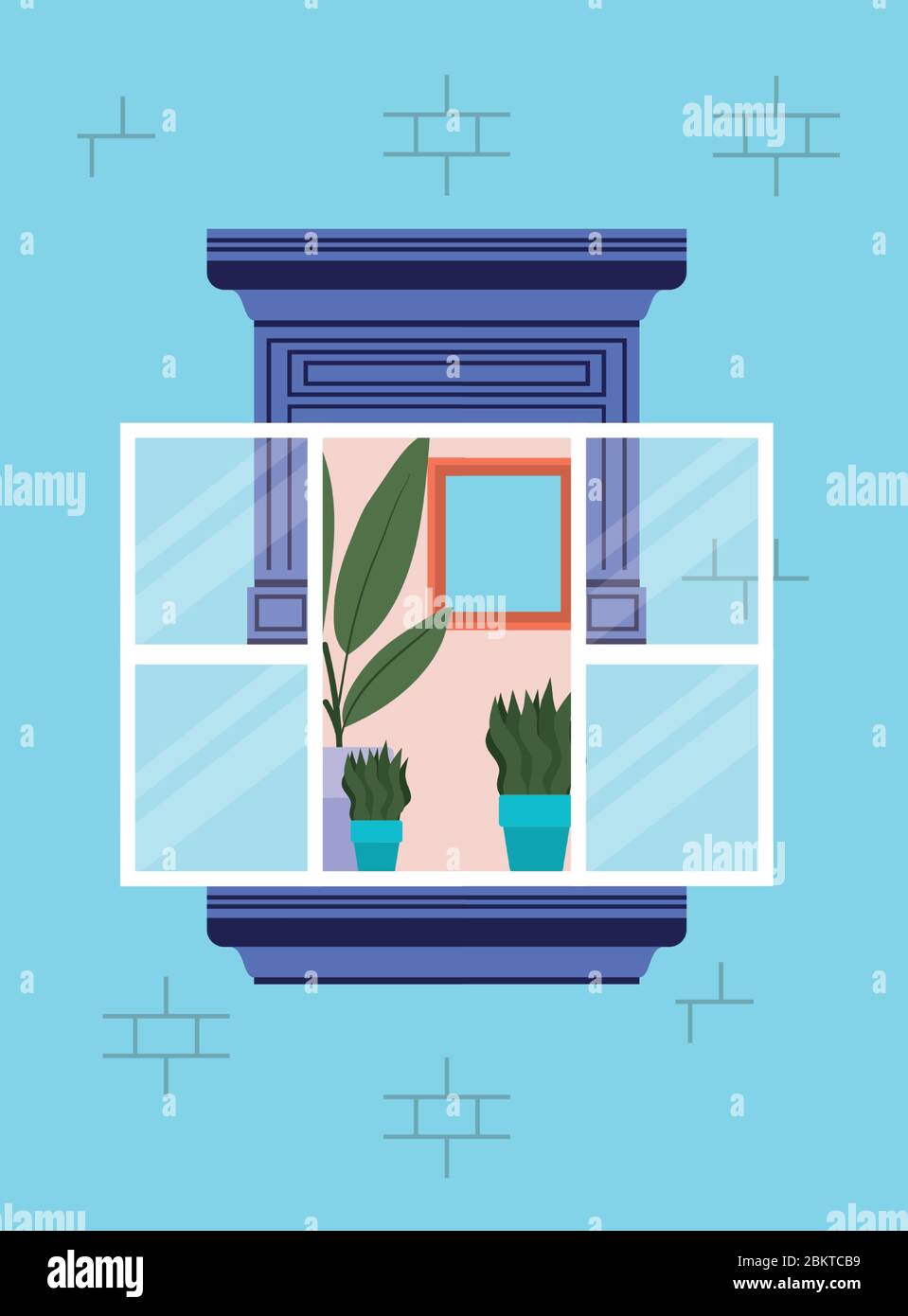 window from outside with view into the blue house vector design Stock ...