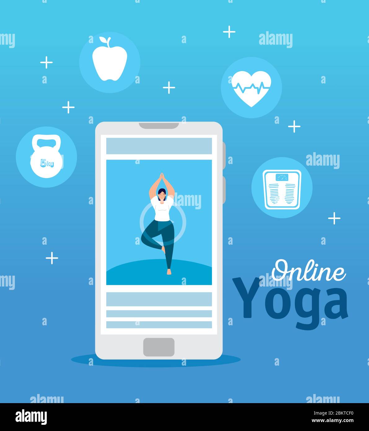 woman practicing yoga online technology Stock Vector