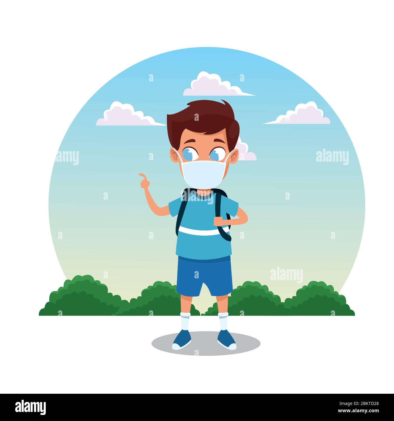 little boy using face mask for covid19 in the camp Stock Vector Image ...