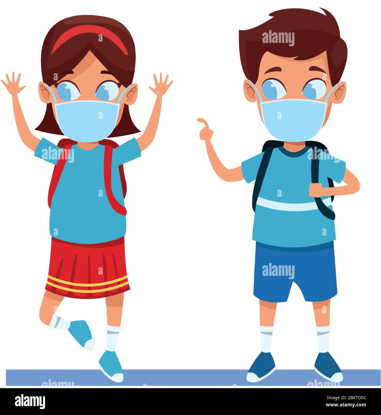 little kids couple using face masks for covid19 Stock Vector Image ...