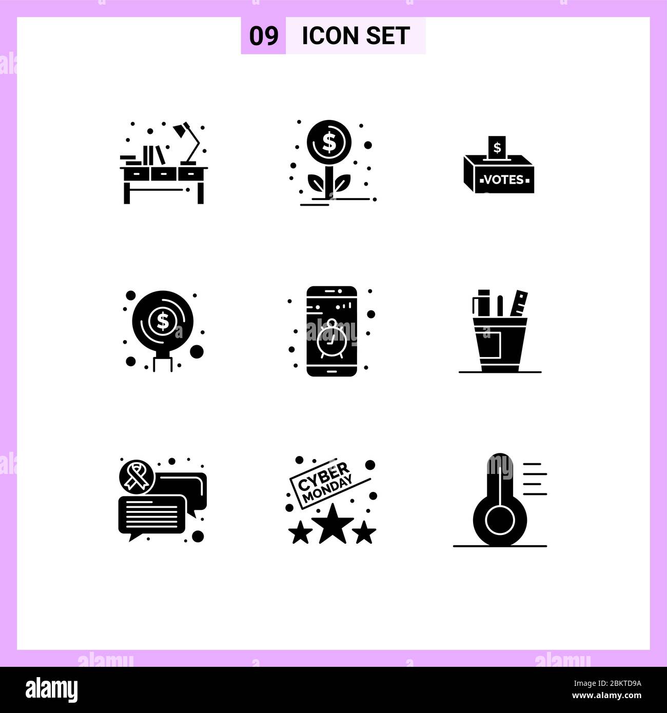 Pack of 9 creative Solid Glyphs of money, funds, bribe, find, money Editable Vector Design Elements Stock Vector
