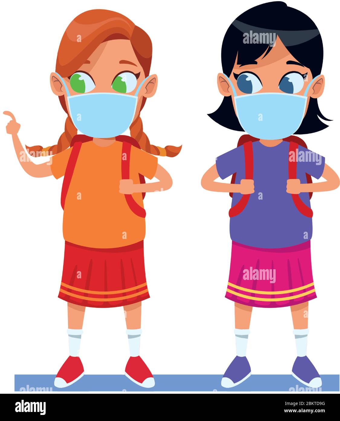 little girls using face masks for covid19 Stock Vector Image & Art - Alamy