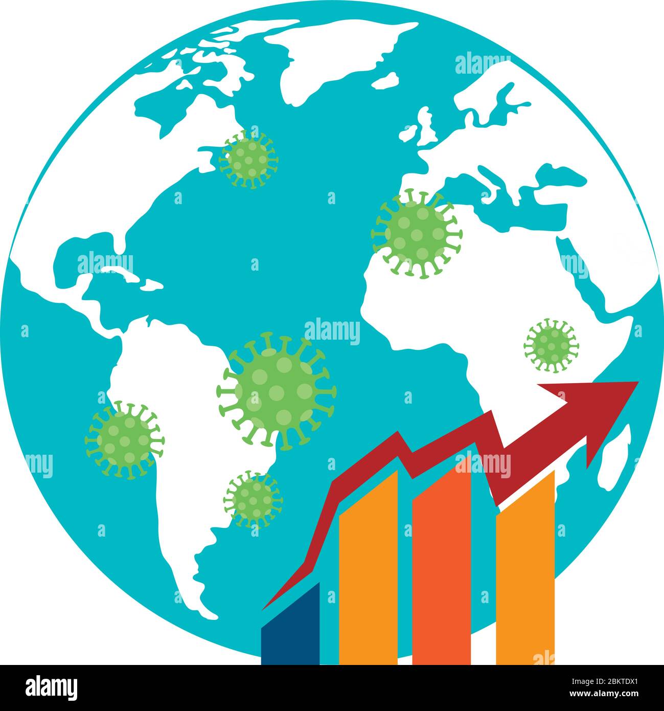planet earth with covid19 particles and statistics arrows Stock Vector ...