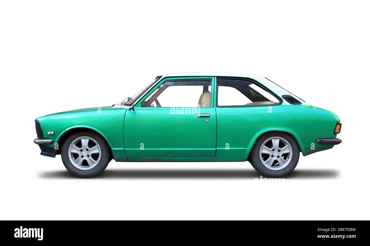 Toyota Corolla 1978 coupe isolated on white. Stock Photo