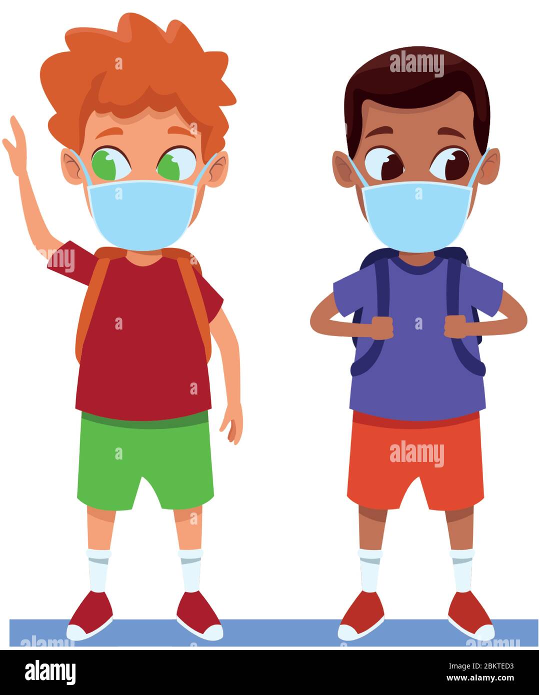 interracial boys using face masks for covid19 Stock Vector Image & Art ...