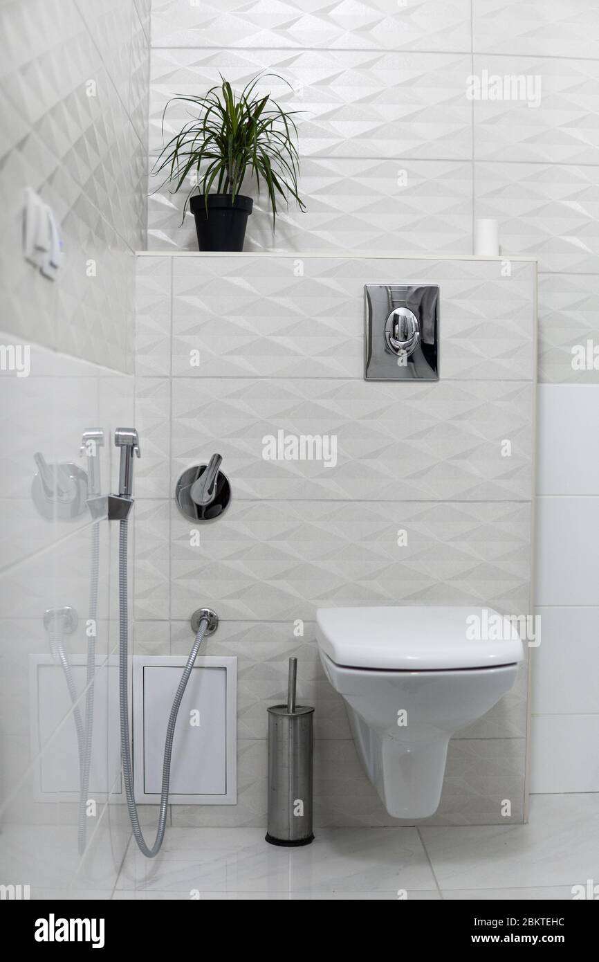 White toilet bowl in modern light bathroom interior Stock Photo - Alamy