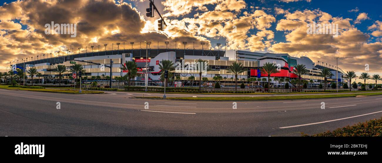Panorama of the Daytona International Speedway in Daytona Beach, Florida. Stock Photo