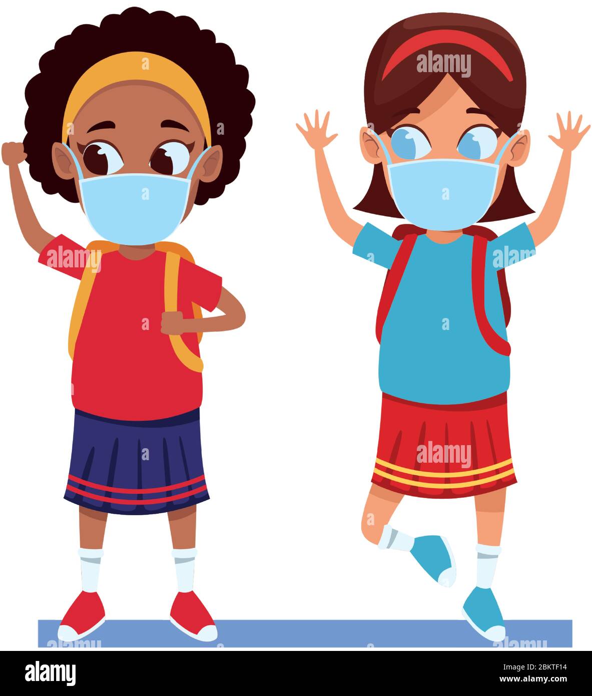 interracial girls using face masks for covid19 Stock Vector Image & Art ...