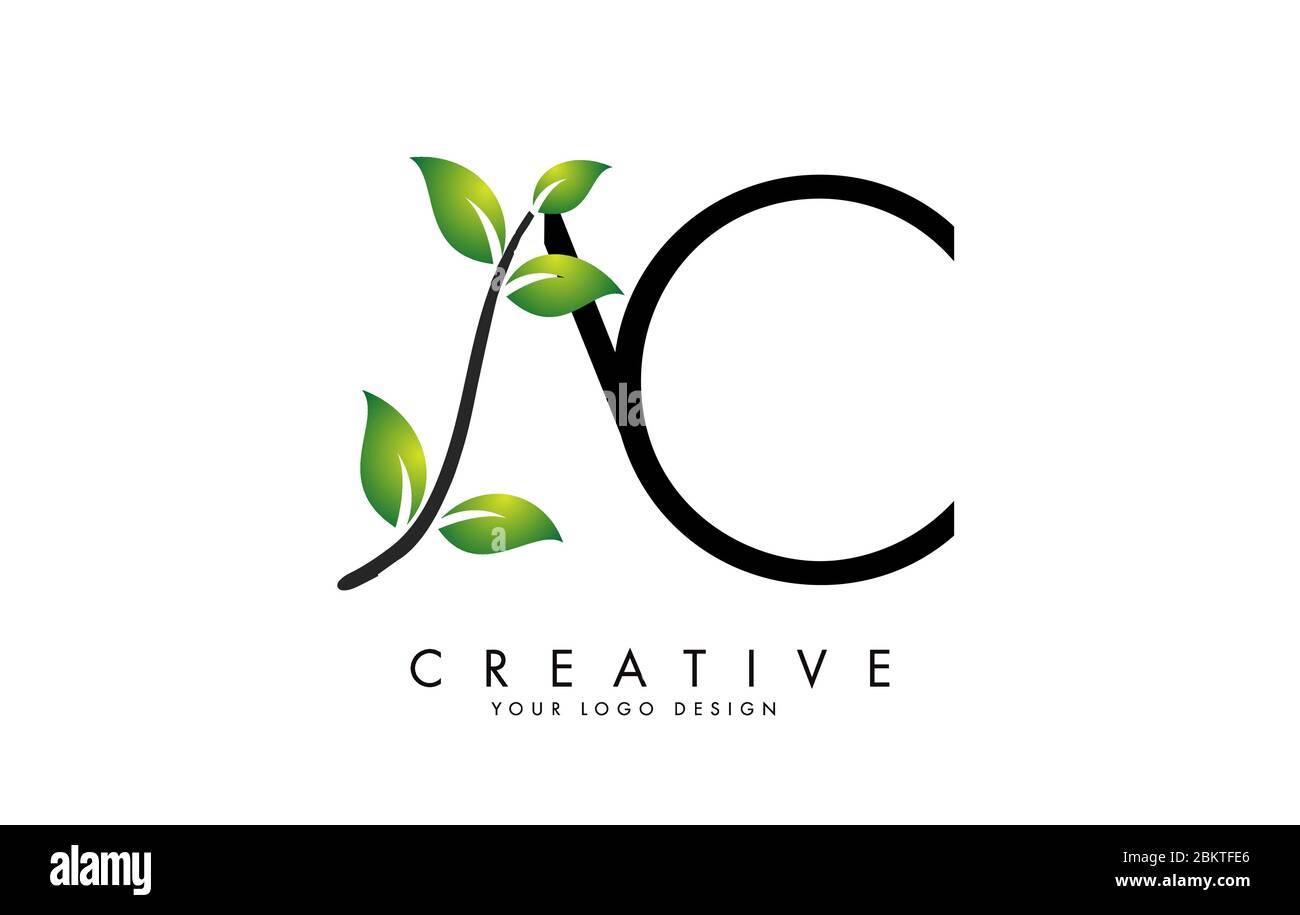 Leaf Letters AC A C Logo Design with Green Leaves on a Branch. Letters ...