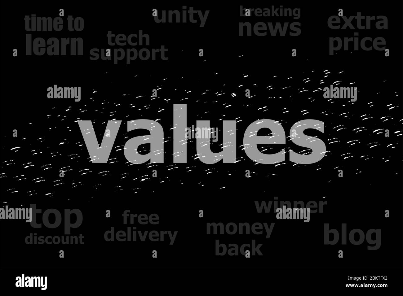 Text Values. Business concept . Black and white abstract background